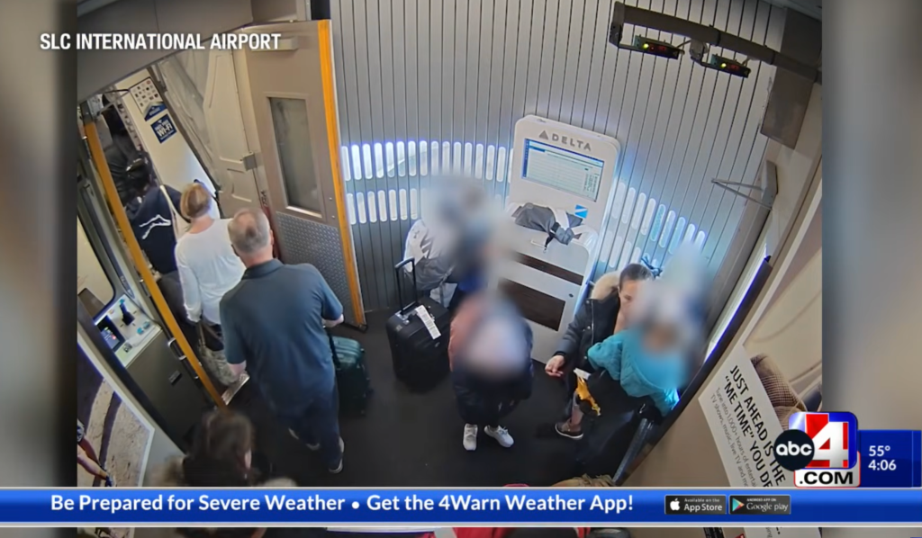 Surveillance footage captured Elleshia Anne Seymour boarding a one-way international flight to Croatia with the four youngsters in tow at Salt Lake City International Airport.